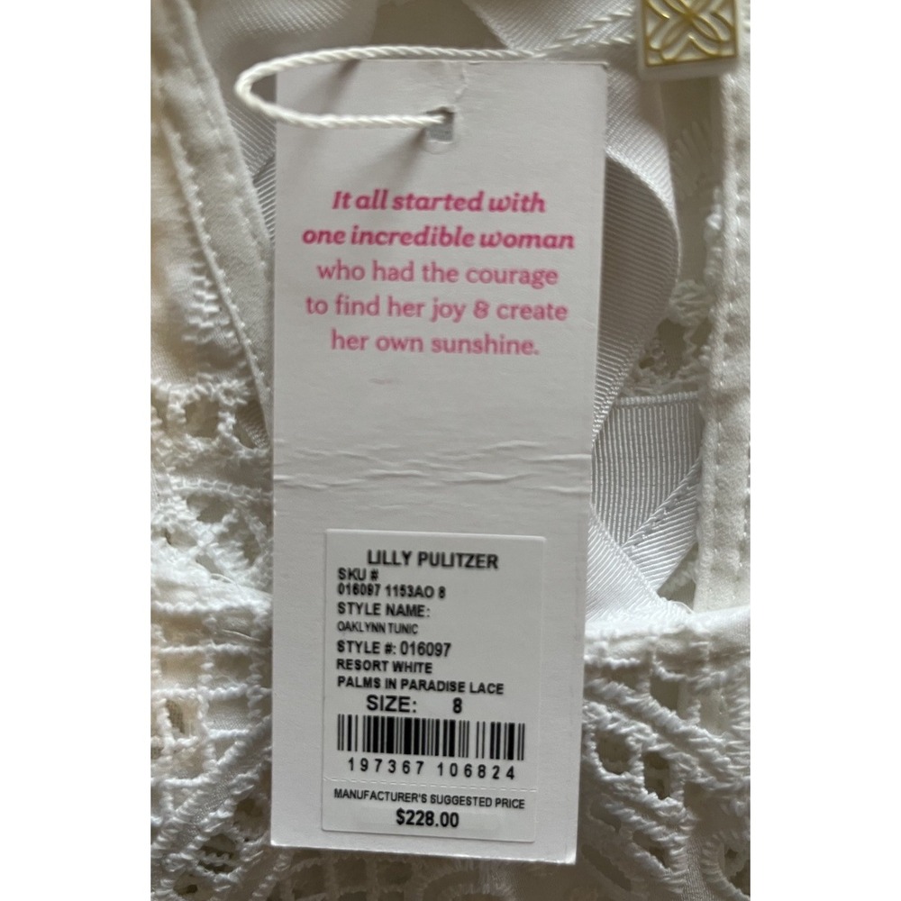 $228 NWT Lilly Pulitzer Sz 8 Oaklynn Tunic Lace White Palms Paradise Ribbon New - Picture 13 of 15